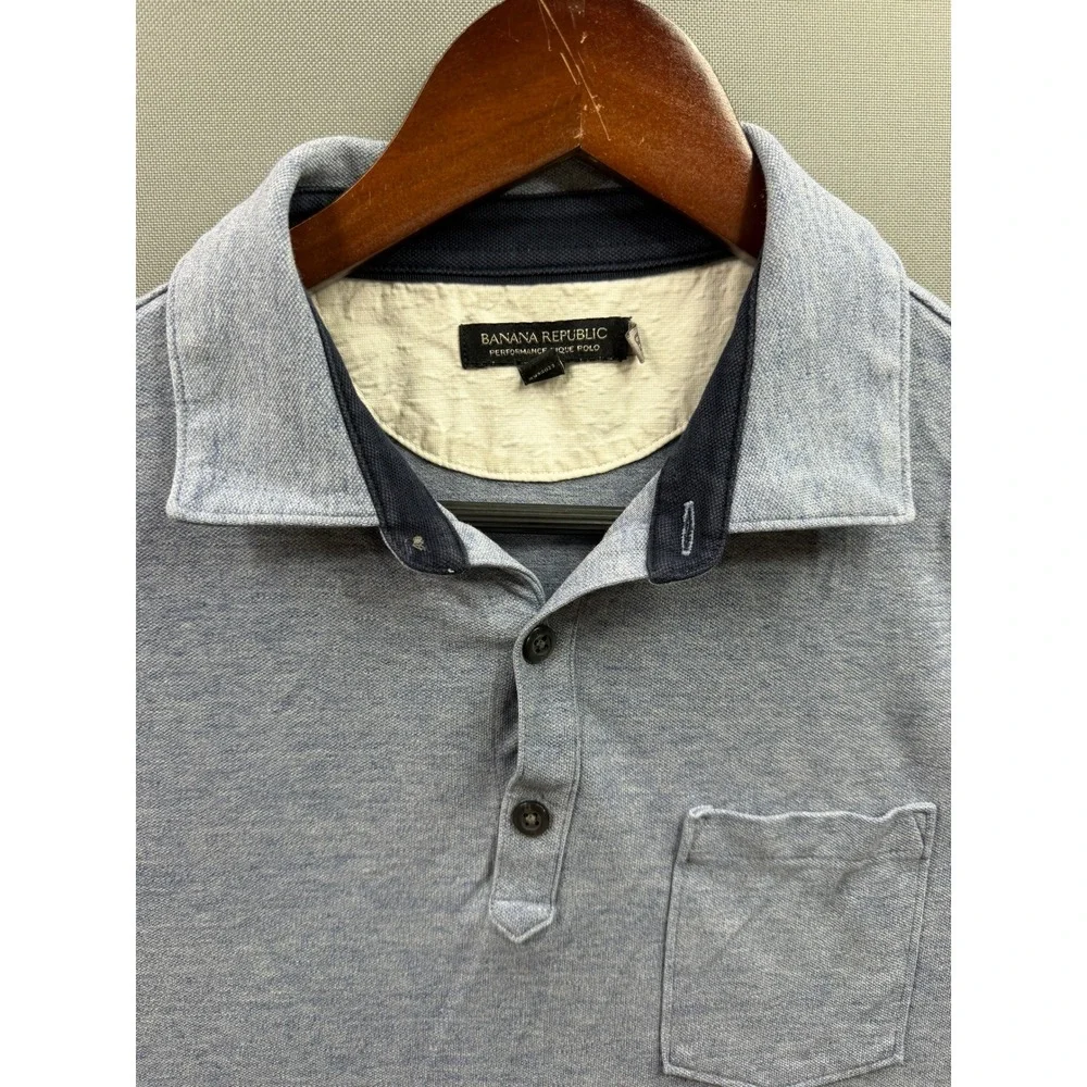Banana Republic Polo Shirt Mens Blue Performance Pique Pocket Small